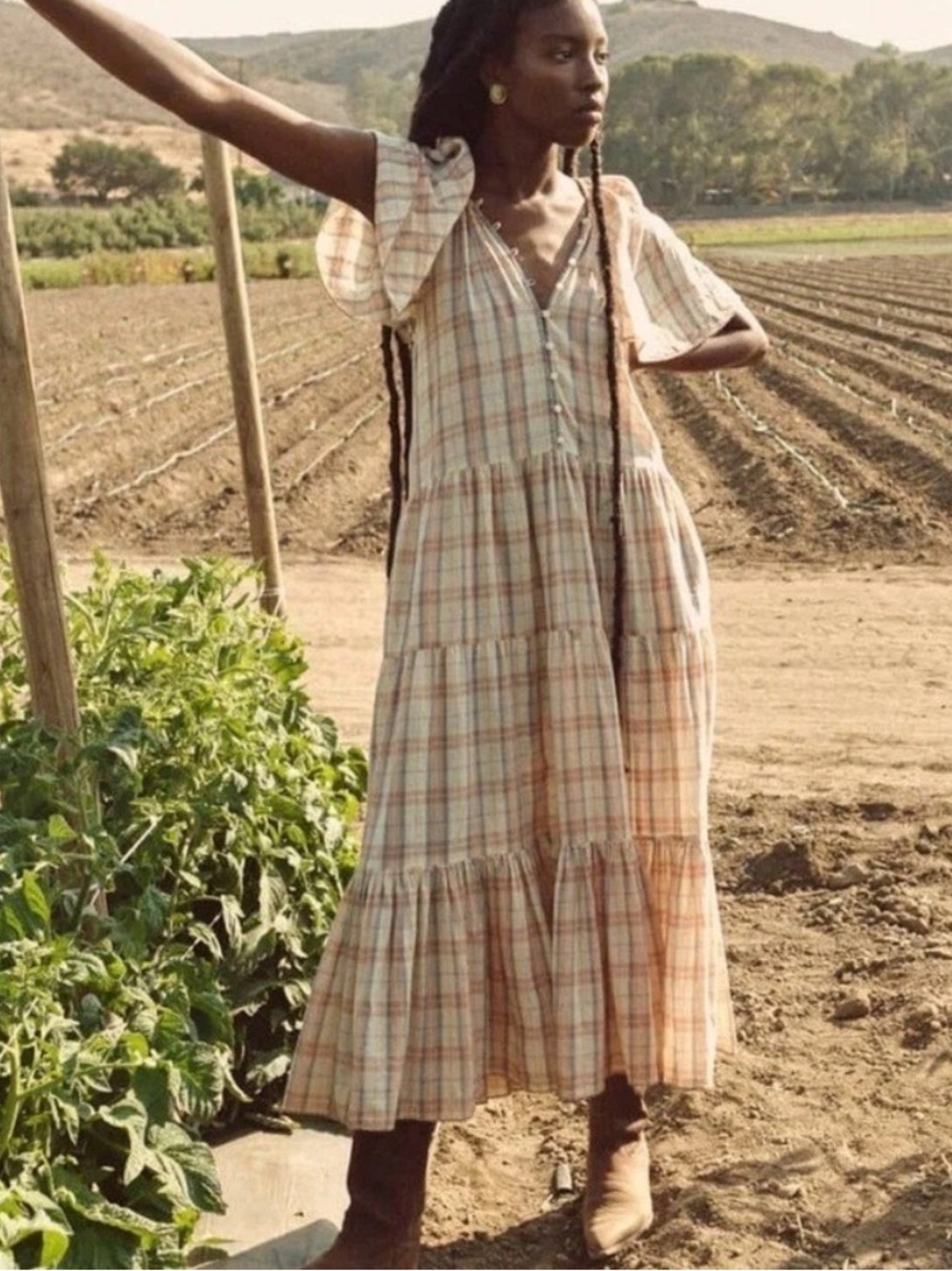 The Great Iris Dress Color Washed Rose Plaid Womens size 2